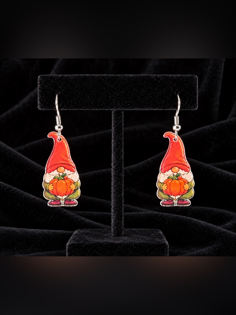 Orange Hatted Gnome with a Pumpkin Dangle Earrings